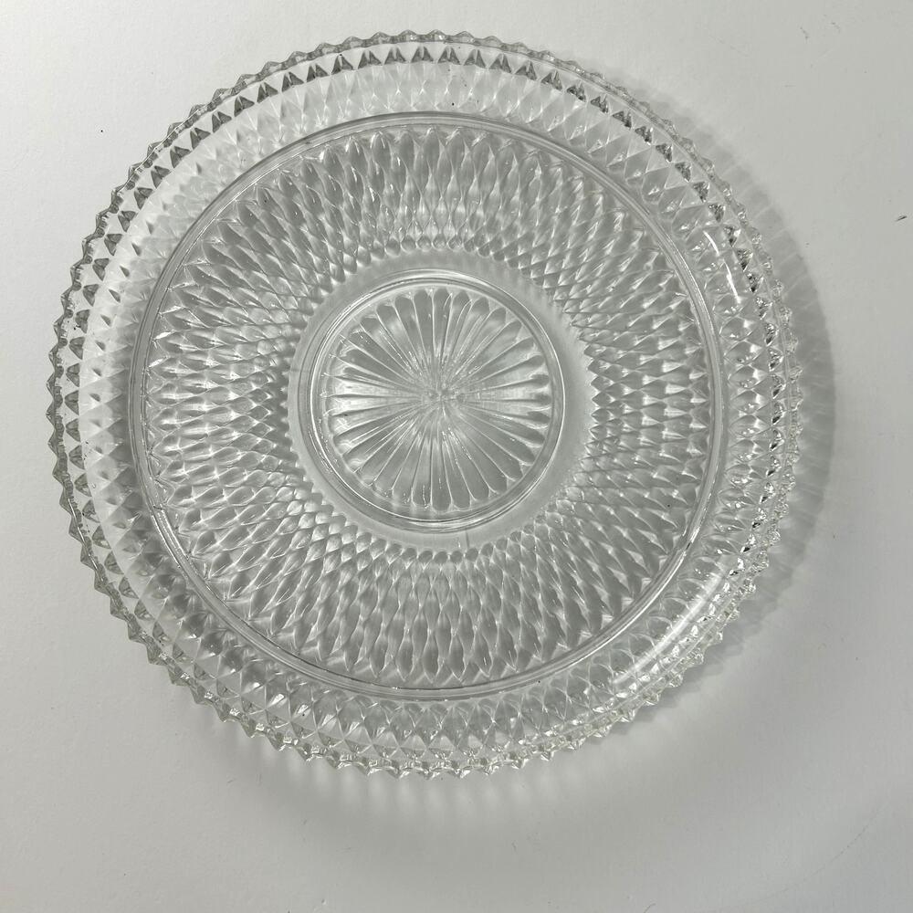 Vintage 12" Glass Cake Plate Serving Tray Clear Glass Diamond Pattern